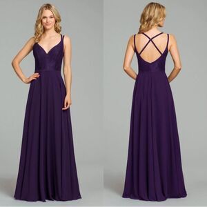Hayley Paige 5864 Lace Bodice Chiffon A-Line Bridesmaid Maxi Dress Formal Gown